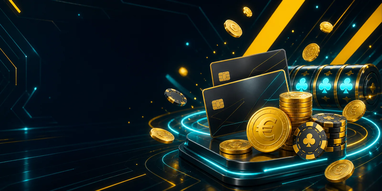 Banner de depósito PlayBaze com cartões, moedas e fichas