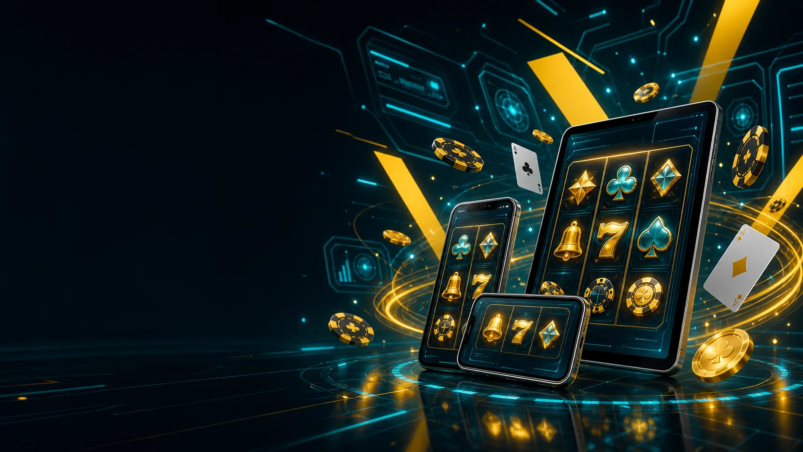Banner App PlayBaze com telemóveis e ícones de slots