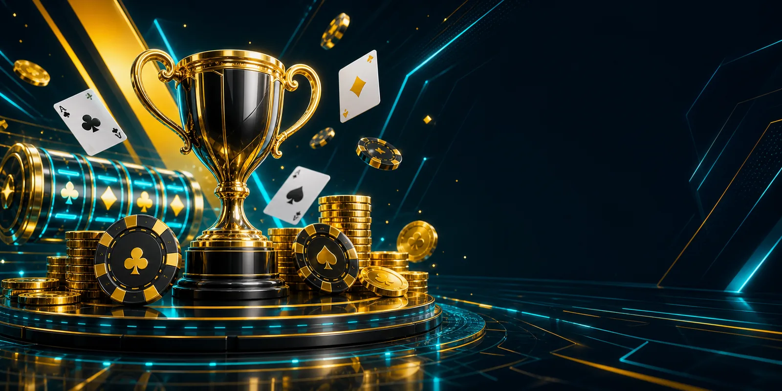 Banner VIP PlayBaze com troféu, fichas e moedas